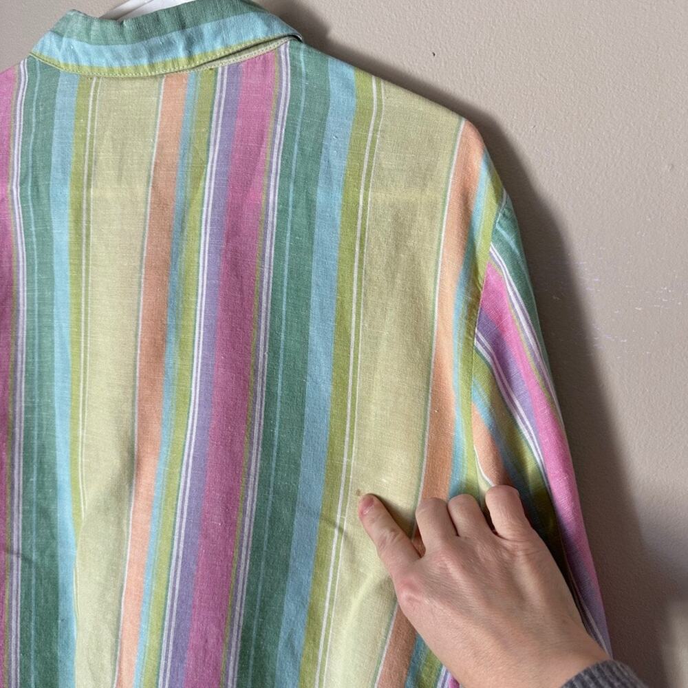 Coldwater Creek Blouse Womens LARGE Linen Blend Pastel Rainbow Stripe Top Shirt - Picture 8 of 11